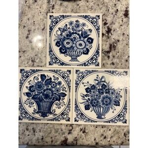 Lot 3 Hand Painted Delft Holland Porcelain Wall Warming Plate Royal Blue & White